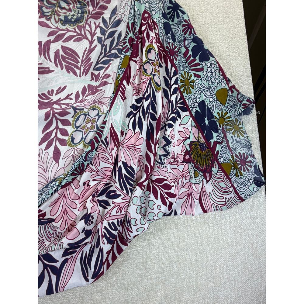 Anthropologie Women's One Size White Maroon Floral Print Open Front Shrug Top - Picture 8 of 11